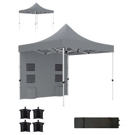 Outsunny 10' x 10' Heavy Duty Pop Up Canopy Tent with Sidewall, UPF50+ Instant Sun Shelter with Storage Pockets, Gray