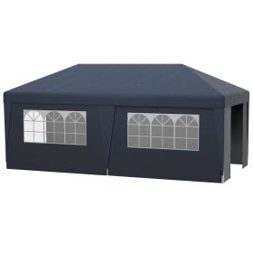 Outsunny Blue Event Shelter Pop Up Canopy Tent 10x19.5ft Sidewalls Adjustable Height Wheeled Bag Convenience