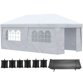 Outsunny 10x20 Pop Up Canopy, Sidewalls, Double Doors, Wheeled Bag, White