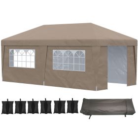 Outsunny 10' x 19.5' Pop Up Canopy Tent Height Adjustable Event Shelter w/ Sidewalls, Leg Weight Bags, Wheeled Carry Bag, Brown