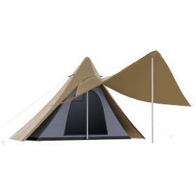 Outsunny 15.4'x15.4'x8.5' Teepee Tent, Waterproof Camping Tent with Porch Area, Floor and Carry Bag, for 2-3 Person Outdoor Backpacking Camping H (Color: as Pic)