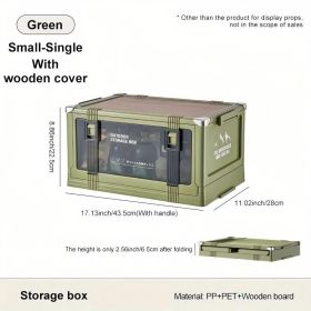 Folding Camping Storage Box Multi-layer Thickened Cover Durable Plastic Portable Outdoor Picnic Car-mounted Solid Structure Automatic Camping Acc (Option: Green With wooden cover)